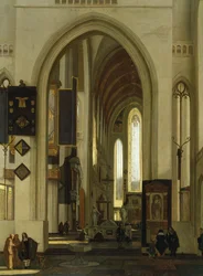 Interiør af en kirke med figurer, 1685